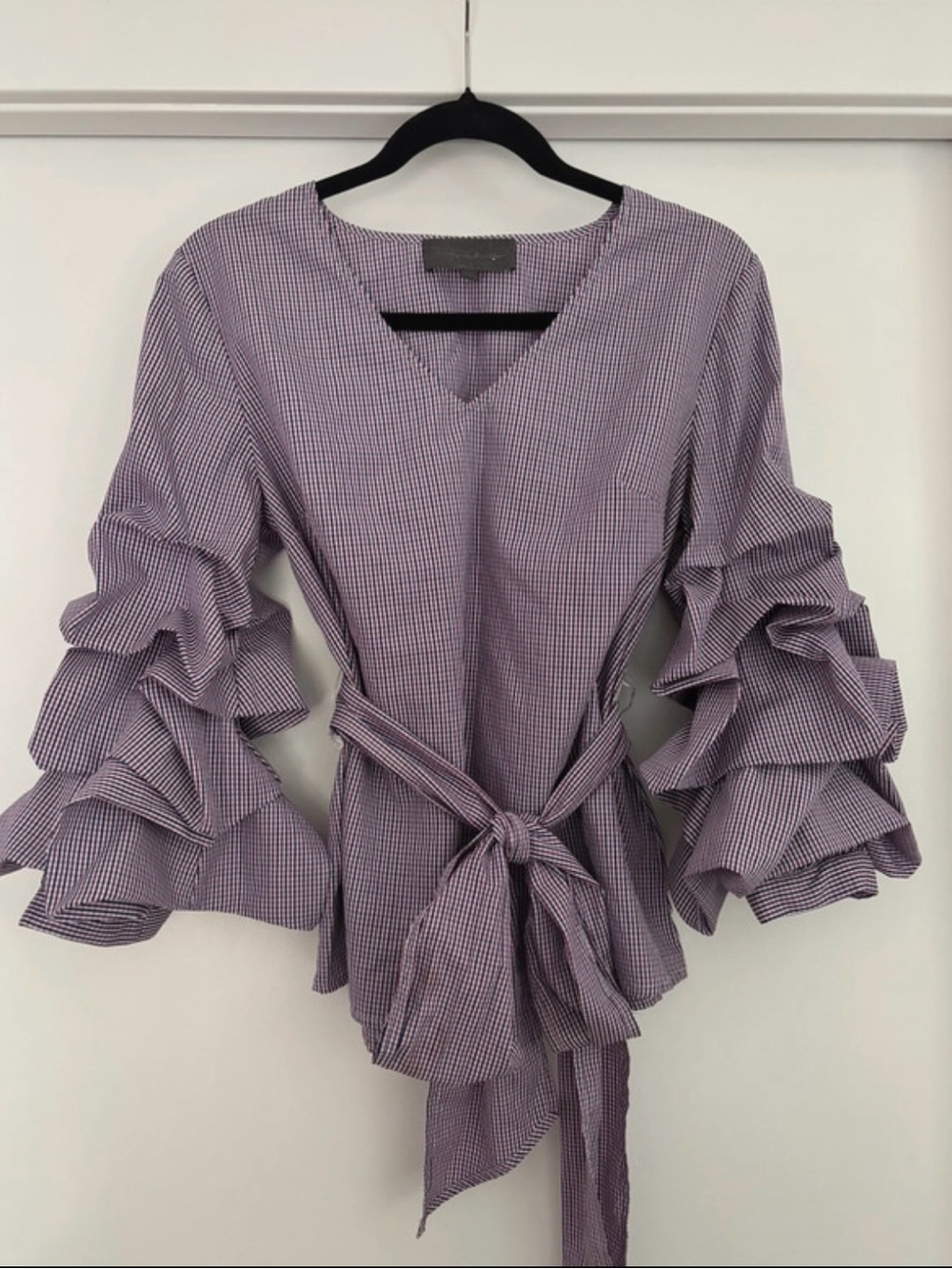 Anthropology Ruffle Sleeve Tie-Waist Blouse